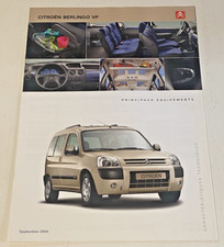 Brochure de vente CITROEN BERLINGO VP Principaux Equipements - 2004 - Bel Etat.