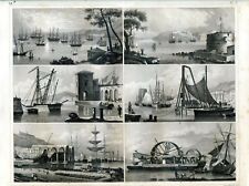 Naval arsenal, dredging machine......antique engraving....1849