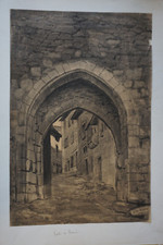 LITHO XIX° PAYSAGE SAINT SYMPHORIEN SUR CROISE LYON PORTE RIVIERE ARCHITECTURE