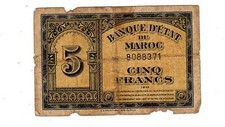 Banque ETAT de Maroc MOROCCO Billet 5 FRANCS 1 - 8 - 1943 P24  BON ETAT