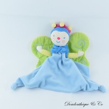 Doudou marionnette Lutin KATHERINE ROUMANOFF Vertbaudet bleu papillon 24 cm