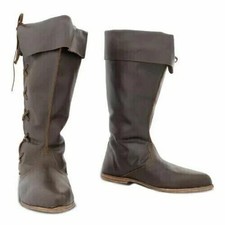 Médiéval Longueur Genou Bottes Cuir Renaissance Chaussures Sca Larp Pirate