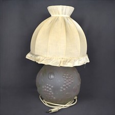 Lampe ancienne pied verre relief raisins + abat-jour tissu vintage, fonctionne