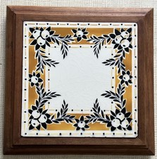 DESSOUS DE PLAT VINTAGE FAIENCE ET BOIS STYLE ART DECO FRUITS ORANGE ET NOIRS