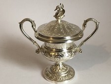 Magnifique RARE ancien SUCRIER en ARGENT MASSIF décor aux CYGNES style EMPIRE