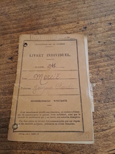 Livret militaire classe - militaire, 1941