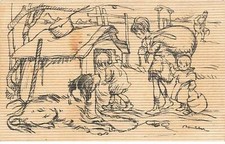 ILLUSTRATEUR #FG37759 POULBOT ENFANTS TROUVENT ABRIS DANS LA NICHE D UN CHIEN