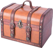 Large Decorative Wood & Leather Treasure Box - Perfect for Storage & Decor