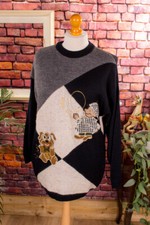 Pull Vintage En Laine D'Angora Avec Motif De Chien Détective Oversize