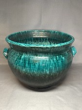 GRAND CACHE POT CÉRAMIQUE ÉMAILLÉE ACCOLAY. VASE , BASSIN POISSON . 9emeavenue