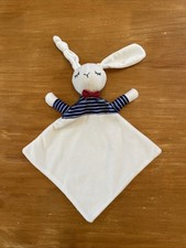 Doudou Plat Mouchoir Lapin Blanc Bleu Marine Rayé Noeud Rouge - Envie De Fraise