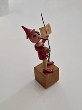 PINOCCHIO ANCIEN EN BOIS ARTICULÉ A POUSSOIR MARIONNETTE 