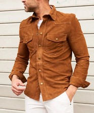 Homme Daim Fauve Cuir Chemise