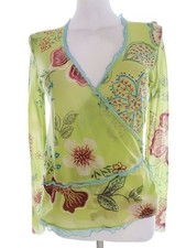 ONE STEP Blouse Portefeuille pour Femmes Volant Vert 44 Manches longues Encolure