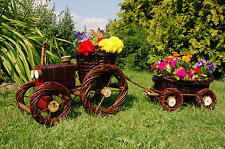 Tracteur Avec Remorque En Osier ,Rotin,Paniers,Corbeille à Fleurs,Jarninières