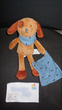 44B/ doudou peluche chien marron + mouchoir bleu IN EXTENSO 25cm