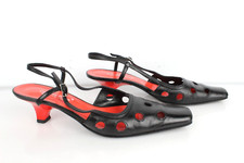Christopher HARTIAN Vingage Escarpins à brides Tout cuir noir et rouge T 37 TBE