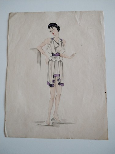 Ancien dessin gouache femme - gouache,