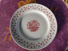 Assiette Plate ancienne Faience Gien Décor de Panier Fleuri Rouge Prairie 24,5cm
