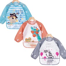 3PCS Bavoirs Manches Longues Etanches Blouse Peinture Enfan Tablier d'Alimentat 