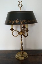 Grande Lampe Bouillotte Louis XVI trois feux abat jour tôle