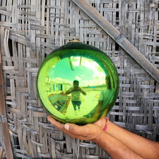 Antique Perroquet Vert Balle 10.5 " Allemand Kugel Noël Ornement Laiton Cap 752