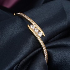 Rond Diamant 18K or Jaune Sur Trois Pierre Ensemble Mariage Bracelet 19.1cm
