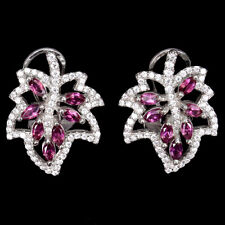 925 Argent Sterling Marquise Grenade Rhodolite MM Zircone Boucles D'Oreilles
