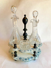 Ancien Serviteur à Condiments, Présentoir, Bois, Ceramic & Verre