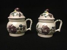 MOUSTIERS XVIII ème POTS À JUS Couverts en Faïence Décor Floral Polychrome