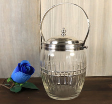 Antique Silver Plated Hand Cut Crystal Biscuit Jar Cookie Barrel Victorian 19thC