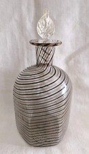 Très Joli Flacon De Murano En Verre Soufflé Décor Filigrane Aventurine & Noir 