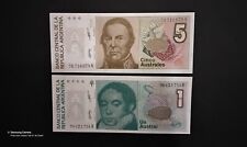 Lot De 2 Billets De Banque De 1 et 5 Australes d'Argentine NEUFS Jamais Circulés