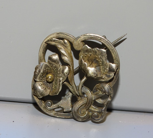 Broche argent fleurs art - -broche,