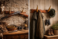 Ancien porte-fusils mural bois