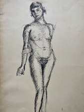 Dessin De Nu Féminin Portrait Inconnu Anonyme Recto Verso 39,5 X 29 Cm