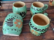 Lot 4 Mugs Broc Tasses Grès ancien Alsace fait main Verre à Bière vert Céladon