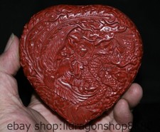 4.4 "Chine vieux bois sculpté Longfeng rouge laque coeur boîte
