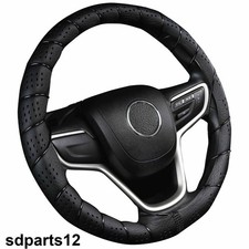 Couvre Volant en Cuir PU Noir Perforé Style Rétro Universel Voiture Ø 35-41 cm