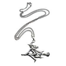 Collier en étain pendentif sorcière volante balai bijoux Halloween et sac...
