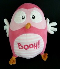 W9- DOUDOU PELUCHE LUMINOU JEMINI HIBOU CHOUETTE BOOH ! ROSE BLANC 26cm - TTBE