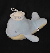Peluche doudou poisson baleine PARENTS bleu jaune grelot "Je t'aime" 23 cm TTBE