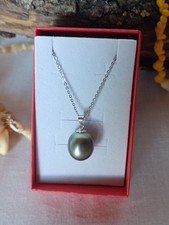 Pendentif Grosse perle de Tahiti 12.3/15mm Beige et grise sur bélière argent 925