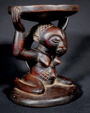 Art Africain African - Appui Nuque ou Petit Tabouret à Cariatides Luba - 19 Cms