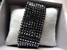 Bracelet manchette Swarovski jet hématite largeur 2.5 cm