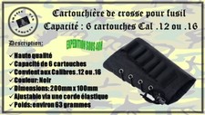 Cartouchière de crosse pour fusil capacité 6 cartouches de calibre .12 ou .16
