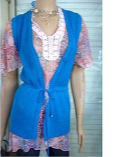 GILET TUNIQUE TRICOT BLEU PETROLE TOUT DOUX SANS MANCHE T M 38/40 NEUF