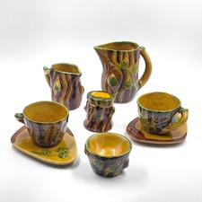 Rare, Vallauris faux bois petit déjeuner céramique vintage design années 50'