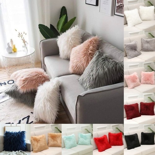 Long shaggy faux fur cushion - long,