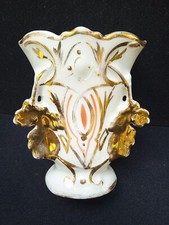 Ancien vase de mariée Porcelaine de Paris - décor Blanc et Or - XIXème - 12,5cm